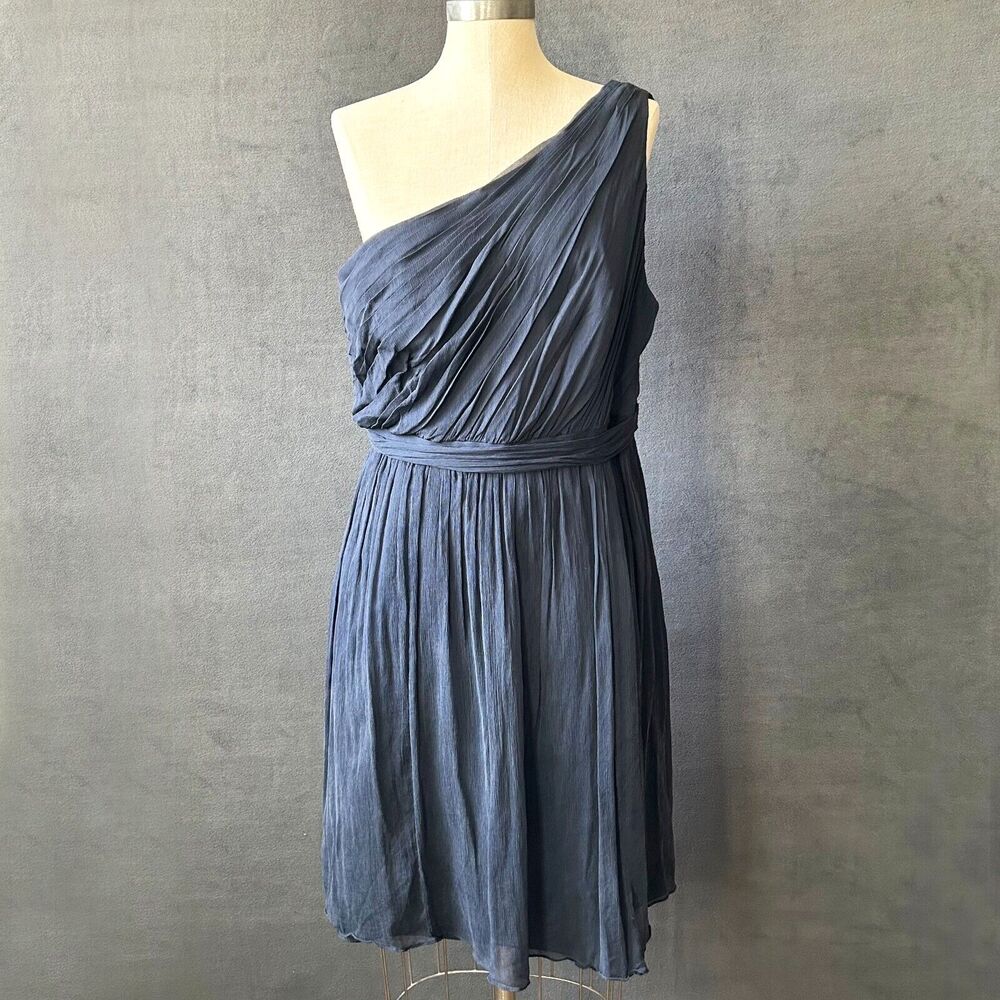 J Crew Kylie One Shoulder Dress Women’s 16  Blue Silk Chiffon Wedding Cocktail